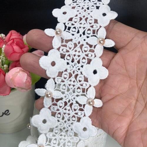 HWARM 10yard 5.5cm Women Skirt Accessories DIY 3D African Arts Craft Lace Fabric With Beads Handwork Wedding Decoration Sewing