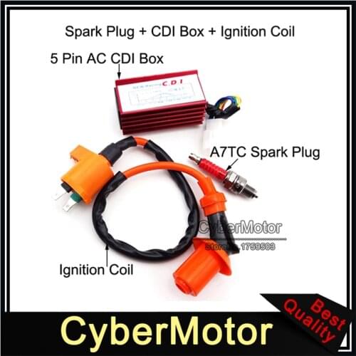 Racing 5 Pins Wires Aluminum AC CDI Box Ignition Coil A7TC Spark Plug For Spree SYM DD50 Dio Elite SB SA 50 Scooter Moped