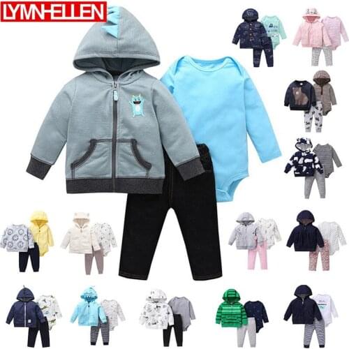 Baby Clothes Set Autumn Newborn Baby Girls Boys Hoodies Zip Coat + Bodysuit + Long Pants 3PCS Outfits Cartoon Baby Clothing