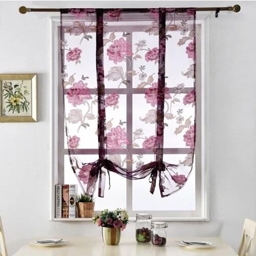 Printed Floral Short Curtains For Kitchen Roman Window Voile Curtains for Living Room Bedroom Door Louver Window Blinds Drapes