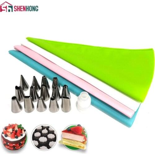 SHENHONG 16Pcs/Set Nozzles Pastry Icing Piping Tips Bag Converter Confectionery Stainless Cream Baking Decorating Cake Scraper