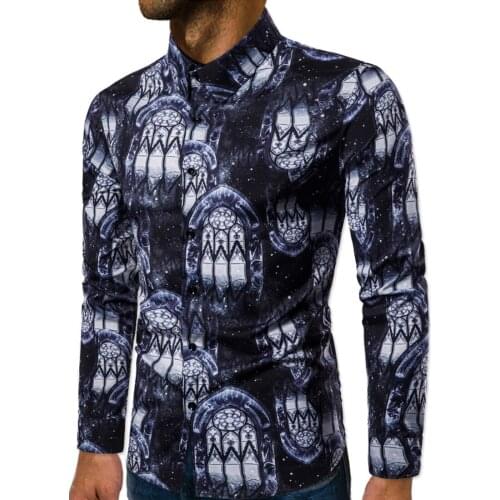 New fashion trend mens printed long-sleeved shirt