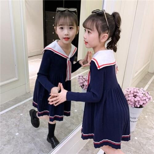Autumn New College Style Knitting Princess Dresses Children Bottoming Sweater Dress Vestidos Teenager Kids Clothes Girls 8 12 Y