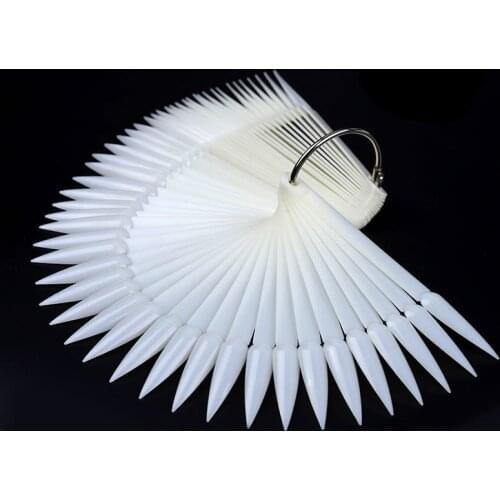 Wholesale 50sets of Fan Shaped Sharp Color Chart 50 Tips False Nail Art Color Chart Display Stick Polish show rack free shipping