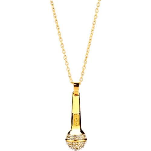 Crystal Chain Necklace Rapper Microphone Pendant Men Women Gold Color Rhinestone Necklace Shellhard Hip Hop Jewelry Accessories