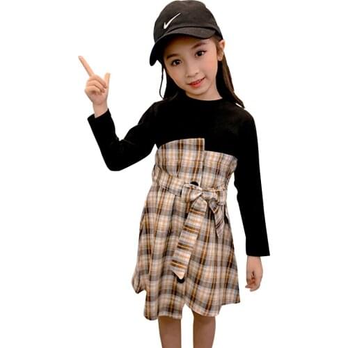 Dress Girl Plaid Pattern Girl Dress Patchwork Dress Kids Spring Autumn Childrens Costumes For Girls 6 8 10 12 14