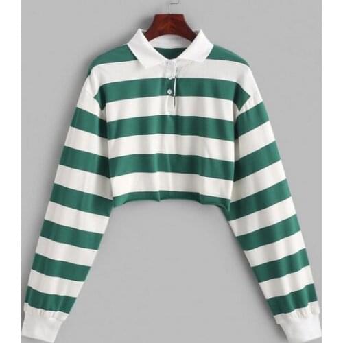 Stripe Polo Shirt for Women T-shirts Sweatshirts Tops Student Cute Style MultiColor Short Women Shirt Long Sleeve Hoodies Women