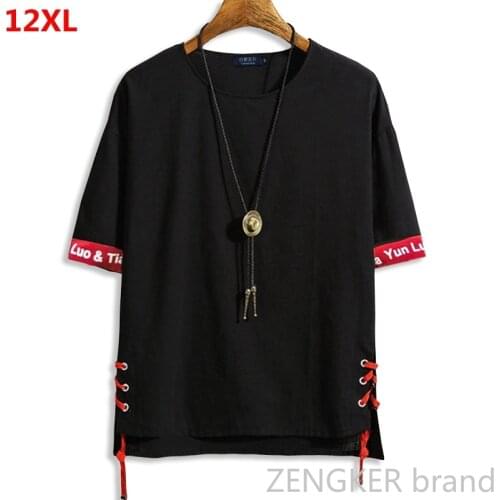 Plus size super extra large code summer Chinese style tide brand 12XL 11XL 10XL cotton linen round neck short sleeve t-shirts
