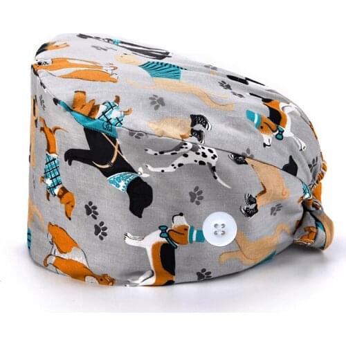 Scrubs cap anime printed hat Pet laboratory Scrub Cap Adjustable Scrub Cap Beauty Salon Care Store Caps scrubs cap With Button