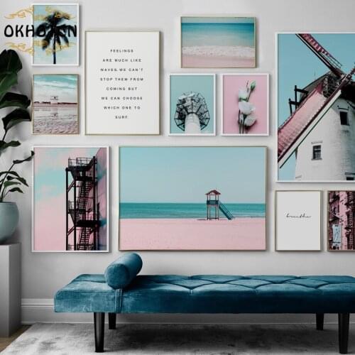 Nordic Wall Art Canvas Painting Coast Scenery Flowers Coconut Tree Posters And Prints Wall Pictures For Living Room Home Decor