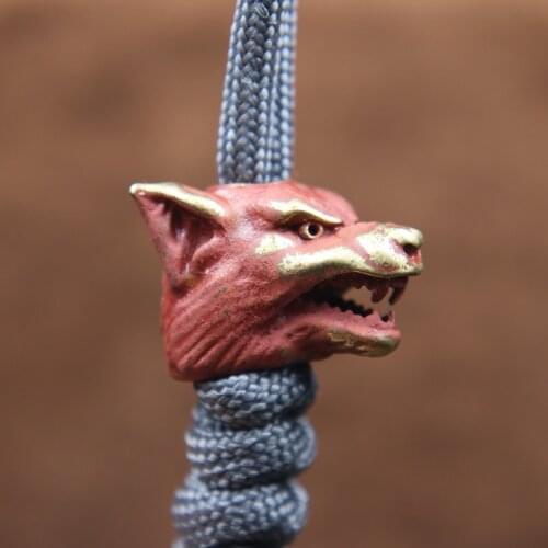 Animal Wolf Warriors Head Sculpture Brass Paracord Bead DIY Handmade Lanyard Pendant Jewelry Accessories EDC Outdoor Tool Charms