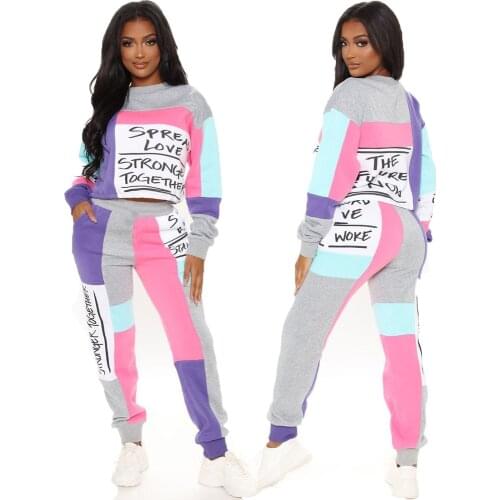 Two Pieces Tracksuit Woman Set Fleece Sweater Outfits Chandal Print Patch ropa de mujer Sports Female Suits Hoodies Tops Pants