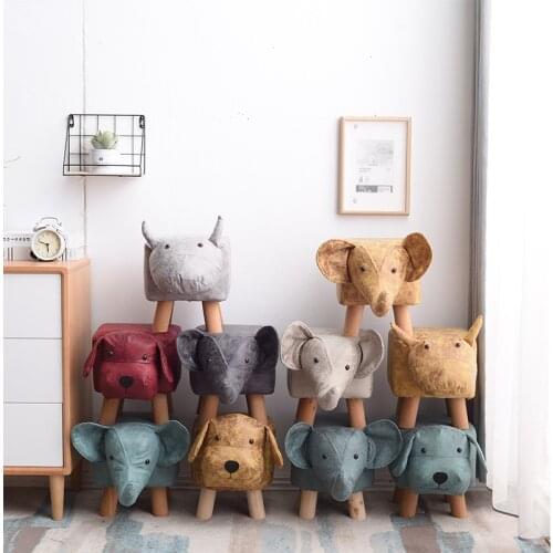 Baby Seats Calf Stool PU Leather Childrens Cartoon Animal Shapes Stools Solid Wood Foot Bench Creative Sofa Wooden Small Seat