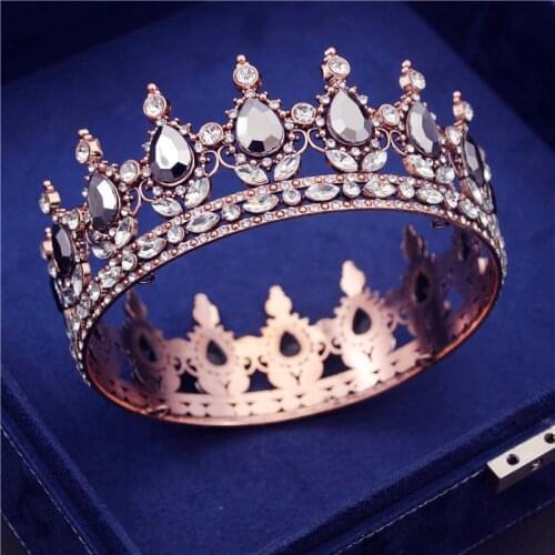 Antique Metal Vintage Circle Bridal Diadem Royal Queen Round Tiaras Prom Head Ornaments Banquet Wedding Crown Hair Jewelry Party