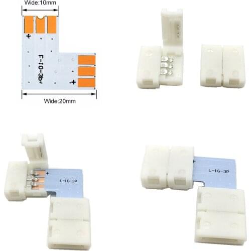 3pin 10mm Width L Shape Corner Connector Solderless Led Connector For ws2811 ws2812b SK6812 Led Strip No soldering Ambient
