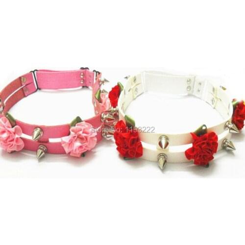 Wholesale 3 Colors Fashion Kawaii Flower Garter Belt, Handmade Punk Goth Leather Spikes Double Row Studded Leg Ring Loop