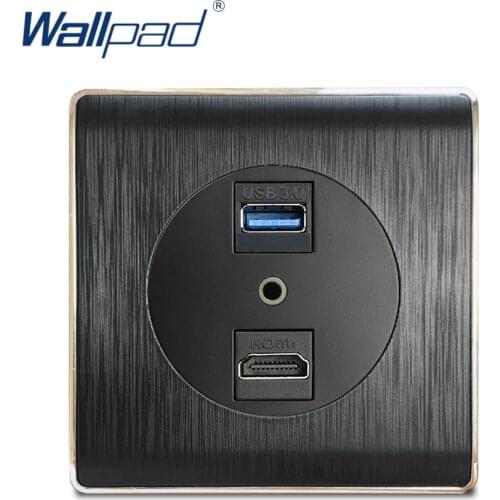 Wallpad USB 3.0 HDMI-compatible 3.5 Audio For Data Transmission Wall Socket Electric Outlet Black PC Brushed Panel For Home