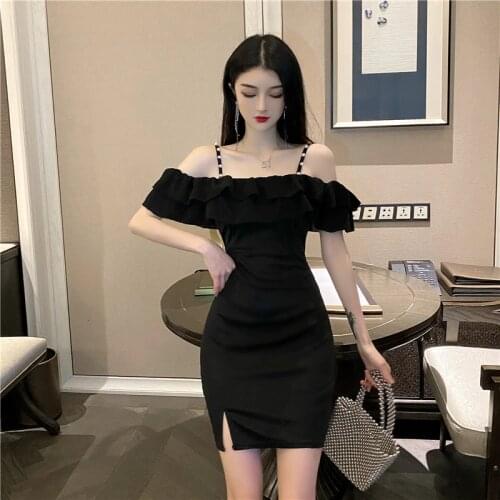ZC2766 2020 new summer women fashion temperament Sexy solid color short section split dress cheap wholesale