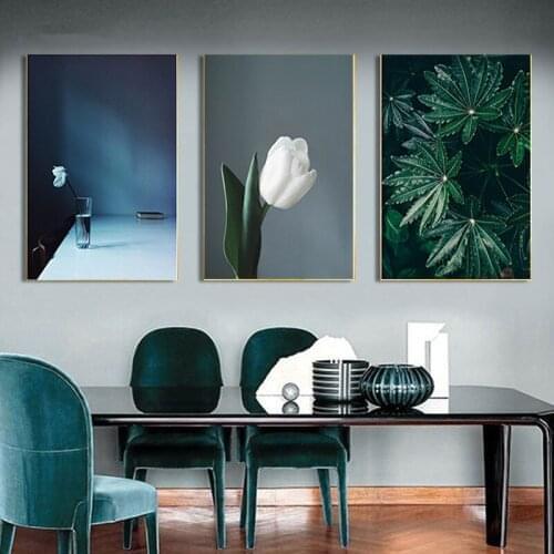 Green Plants and White Flower Tulip Canvas Posters Prints Office Studies Decor Wall Art Pictures Bottle Flower Living Room Decor