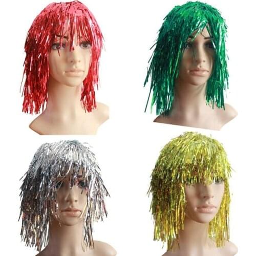 Women Men Lady Paillette Sequin Colorful Rain Wire Tassel Wig Performance Props Party Head Wear Halloween Cosplay Costume Props