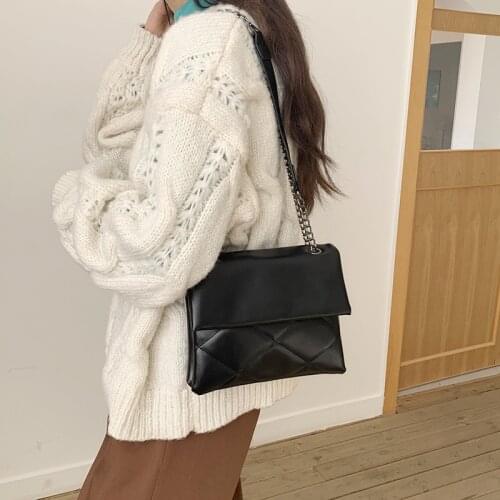 Black Diamond Lattice Chain Crossbody Bag Women PU Zipper Magnetic Buckle Shoulder Bag Woman Fashion High-quality Messenger Bags