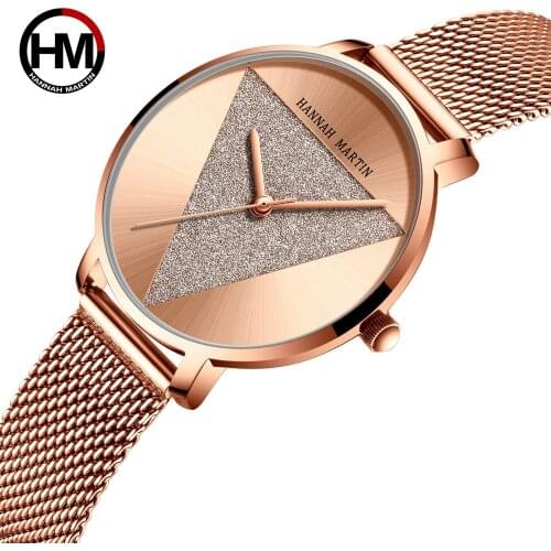 2020 Womens Watch Hannah Martin Luxury Rose Gold Waterproof Fashion Brand Steel Strap Crystal Quartz Watch Relogio Feminino