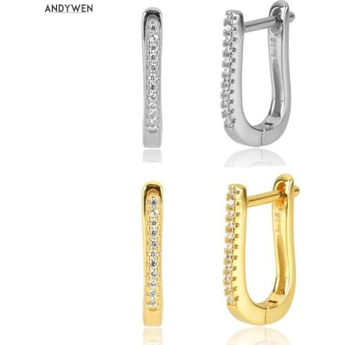ANDYWEN 925 Sterling Silver Square Ovals Hoops Women Gold Luxury CZ Zircon Huggies Dangle Earring 2020 Fashion Luxury Jewelry