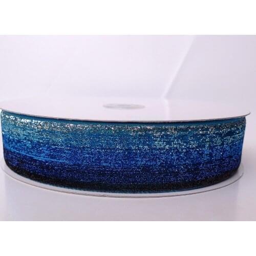 1-1/2'' 38mm Rainbow #36 Black Blue Silver Iridescent Glitter Metallic Velvet Ribbon