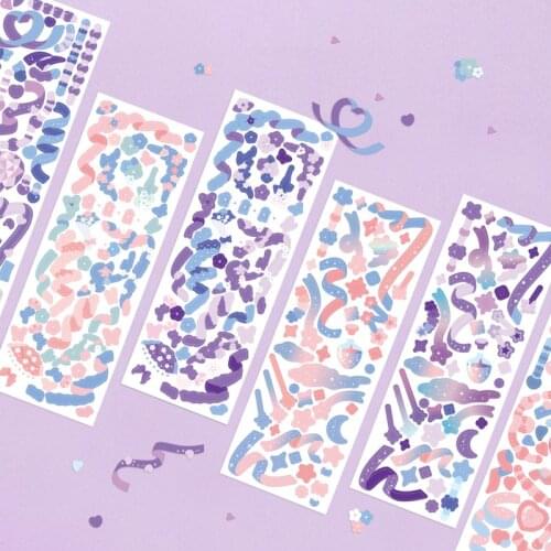 1 Pcs Pink Purple INS Ribbon Stickers DIY Cute Scrapbooking Diary Happy Plan Collage Mobile Phone Gift Decoration Sticker Kawaii