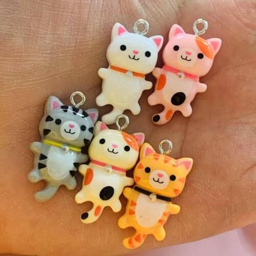 10Pcs Kawaii Animal Cat Resin FlatBack Cabochon Charms Pendants For DIY Jewelry Bracelets Necklace Earrings Accessories Making
