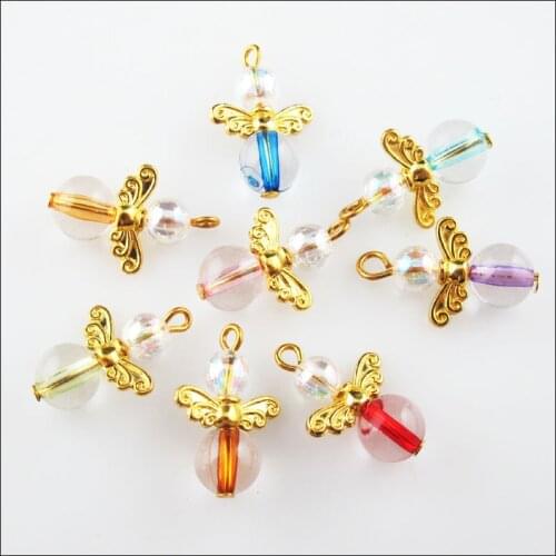24 New Dancing Angel Charms Gold Plated Wings Mixed Pendants 14x21mm