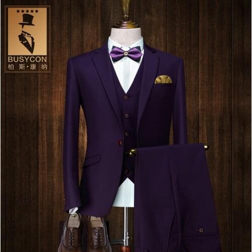 3 Pieces Italian Groom Wedding Purple Suits For Men Single Breasted Blazer Masculino Slim Fit Costume Homme Mariage 2016