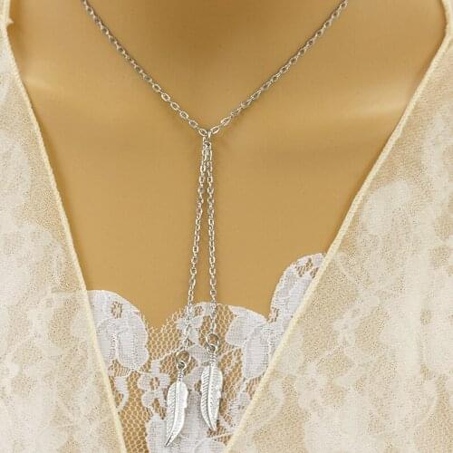 30 piece/lot Gold Silver Plated Feather Necklace Women Leaf Long Tassel Pendant Leaves Charm Chain Statement Choker Jewelry