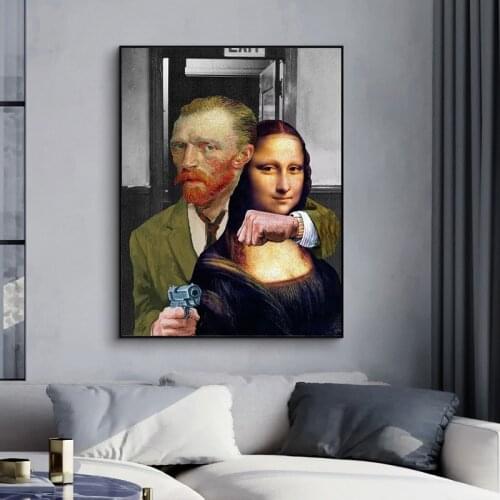 Abstract Famous Canvas Painting Funny Van Gogh and Mona Lisa Posters and Prints Wall Art Picture for Living Room Decor Cuadros