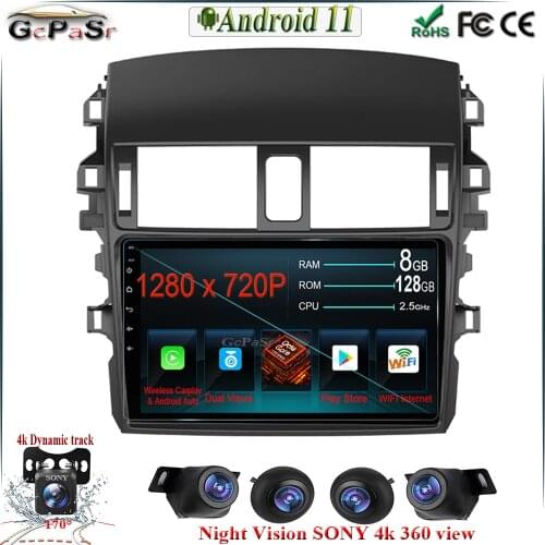 6G+128G CARPLAY Android 11 Car Radio Player for Toyota Corolla E140/150 2006 2007-2013 2Din Raido With Reversing Camera DVR WIFI