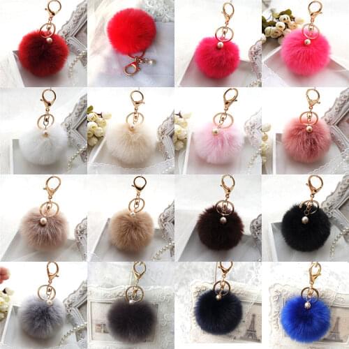 White Bunny Handbag Cute Bag Intimation Pearl Fluffy Rabbit Fur Pom Pom Ball Keychain To Locate Keys Stylish Fashion 12 Colors