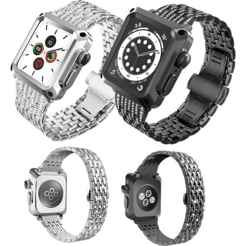 Case + Strap for Apple Watch 6 SE 5 4 Cover 44mm Protective Glass Film Diamond Watchband for iwatch Series 3 2 1 42mm 38mm Case