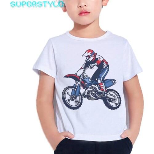 Motorcycle Motocross Print Hipster Kids T Shirt Baby Boys Cool T Shirt for Summer 2021 Camiseta Toddler White Girl Tops DHKP193