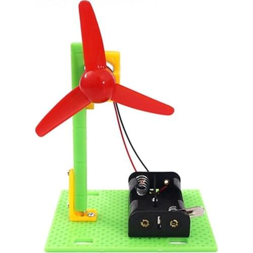 Kids Science Toys Mini Electric Fan 3-Paddle Primary Students Learning Physics Educational Toys Windmill DIY Model Kit for STEM