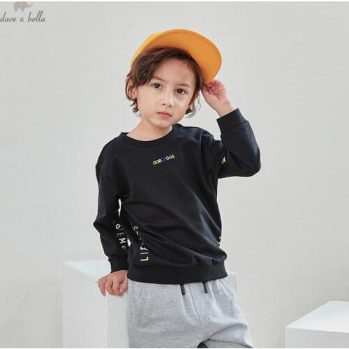DKY16172 dave bella spring 5Y-13Y kids boys clothes children fashion letter print T-shirt boy high quality fashion tees