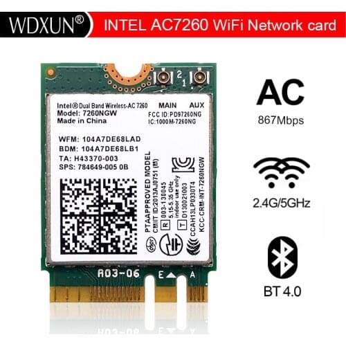 Dual Band AC 7260 7260NGW 7260ac NGFF 2x2 WIFI 802.11ac 867 Mbps Wi-Fi + Bluetooth 4.0 Wireless Card network card wifi