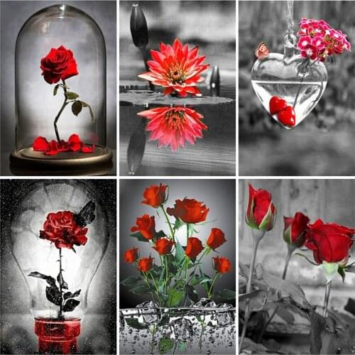 EverShine DIY Diamond Embroidery Black White Needlework 5D Diamond Painting Rose Cross Stitch Kits Flowers Mosaic Handmade Hobby