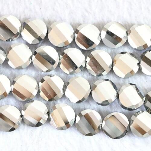 Electroplate Silver-color White Crystal Glass 14mm Coin Faceted High Quality Loose Beads 15"B747