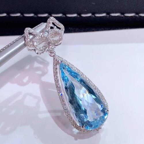 H721Fine Jewelry 18K White Gold AU750 Natural Blue Aquamarine 6.01ct Gemstones Diamonds Ladys Pendants for Women Fine Necklace