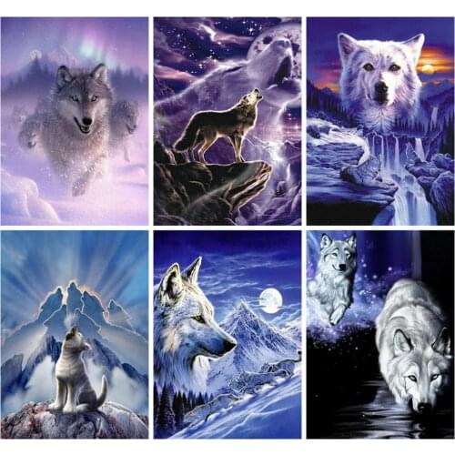 Huacan Diy 5d Diamond Painting Art Wolf Handmade Gift Full Drill Embroidery Animal Farmhouse Home Decor