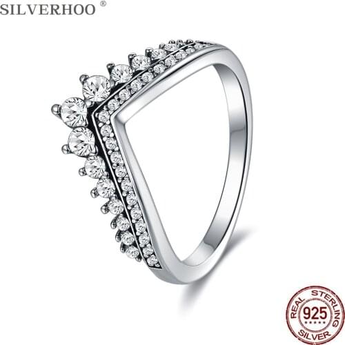 SILVERHOO Crown Finger Rings For Women 925 Sterling Silver Stackable Wedding Engagement Ring Silver 925 Jewelry Christmas Gift