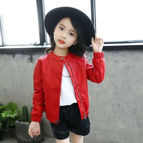 Baby Girls 3 Colors Jackets Coats Spring Autumn Kids Windbreaker Pu leather Outerwear Children Clothes For Kids Girl 4 6 8 10 12
