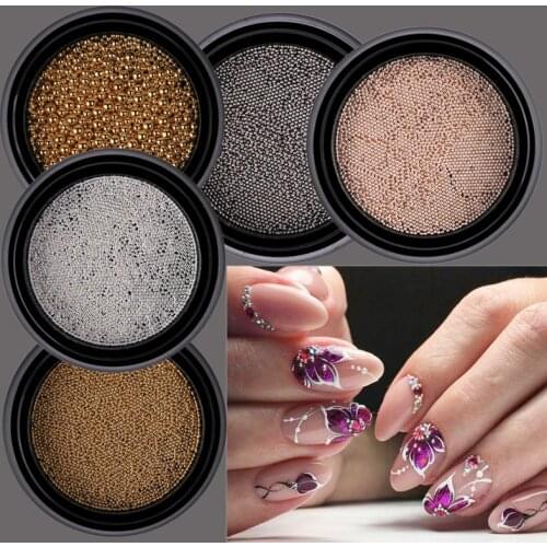 1 Bottle 0.4mm/0.6mm Mini Steel Caviar Beads 3D Nail Decorations Gold Silver Grey Studs Nail Art Rhinestone Tool Accessory TR026