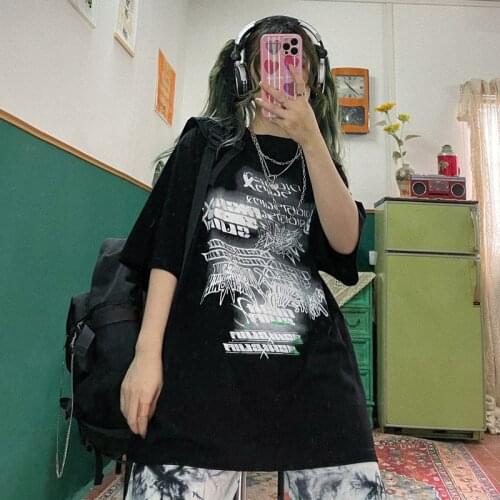 Street hip hop retro alphabet print oversize large BF loose short sleeve T-shirts half sleeve men and women tees