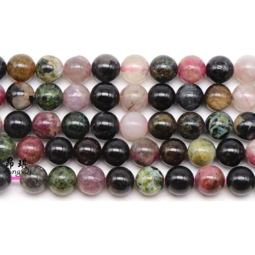 Genuine Natural Polychrome Tourmaline Stone Loose Round Beads For Jewelry Making Bracelet Necklace 4 6 8 10 12mm Pick Size Hot